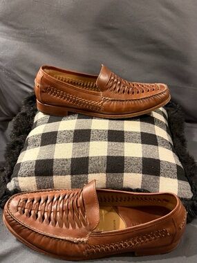 Johnson And Murphy Men's Brown Woven Leather Slip-On Loafers
